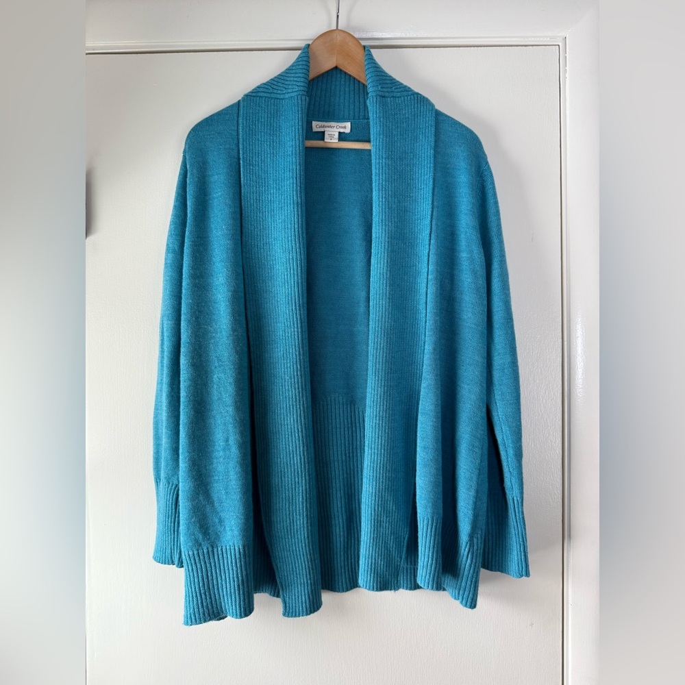 Coldwater Creek Teal Blue Cardigan Sweater Soft Girl Cabincore Cozy Chic Preppy